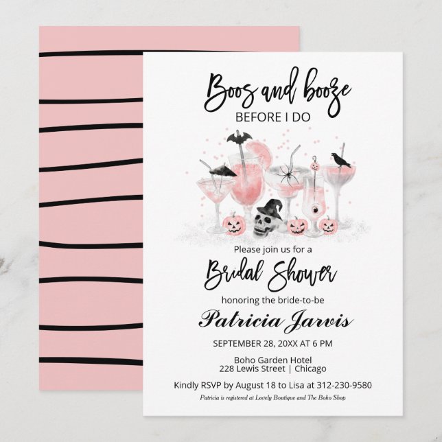 Boos And Booze Before I Do Halloween Bridal Shower Invitation (Front/Back)
