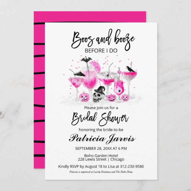 Boos And Booze Before I Do Halloween Bridal Shower Invitation (Front/Back)