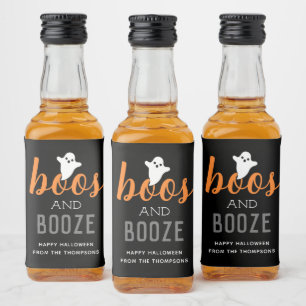 Boos and Booze Black Orange Ghost Halloween Liquor Bottle Label