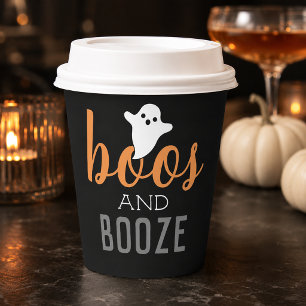 Boos and Booze Black Orange Halloween Party Paper Cups