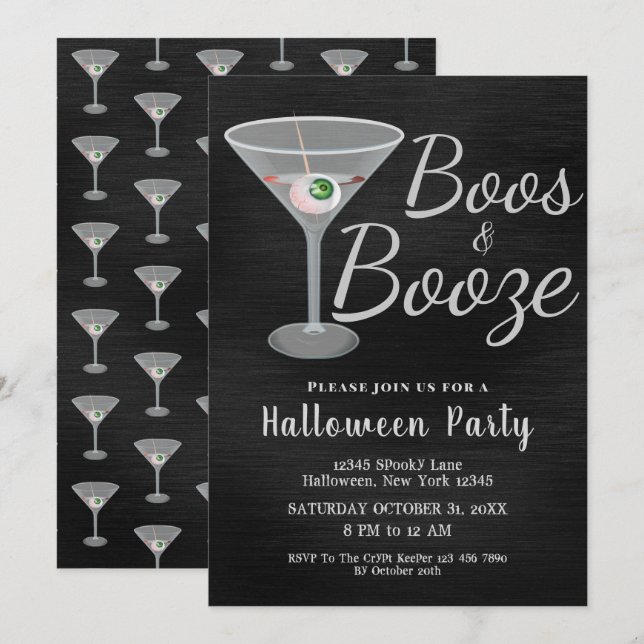Boos and Booze Cocktail Halloween Invitation (Front/Back)