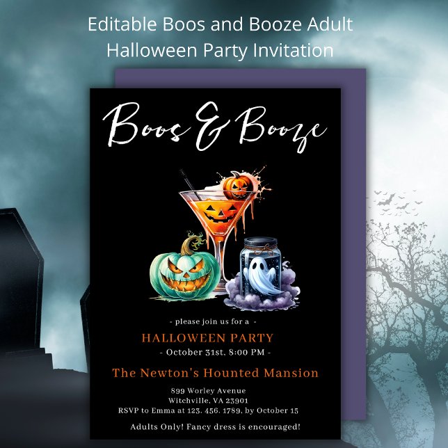 Boos And Booze Coctails Halloween Party Invitation (Creator Uploaded)
