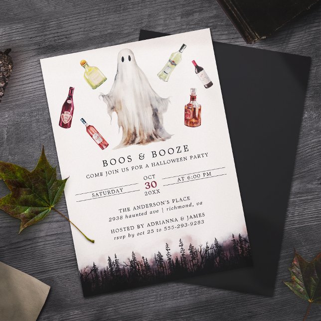 Boos and Booze | Funny Ghost Adult Halloween Party Invitation (Creator Uploaded)