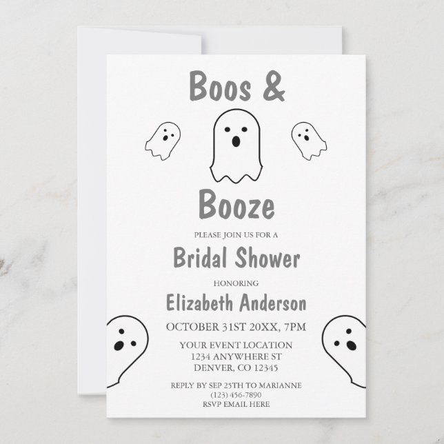 Boos and Booze Halloween Bridal Shower Invitation (Front)