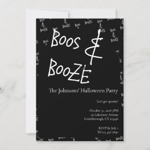 Boos and Booze Halloween Party Black and White Invitation