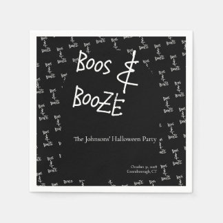 Boos and Booze Halloween Party Black and White Napkin