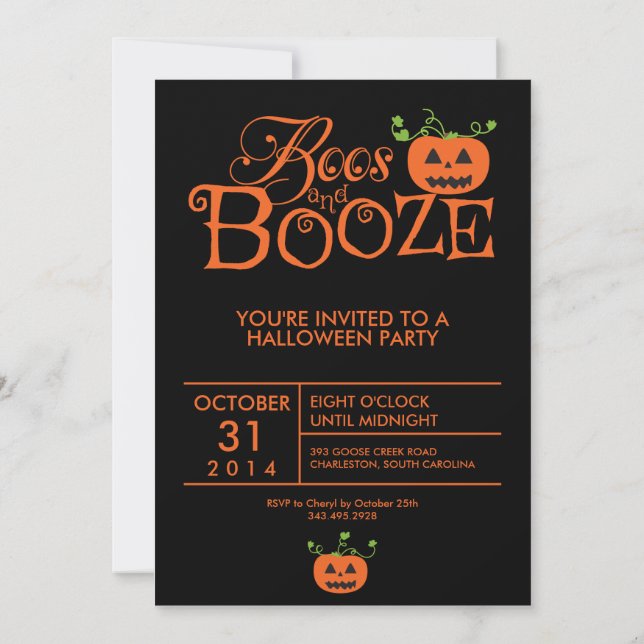 Boos and Booze Halloween Party Invitation (Back)