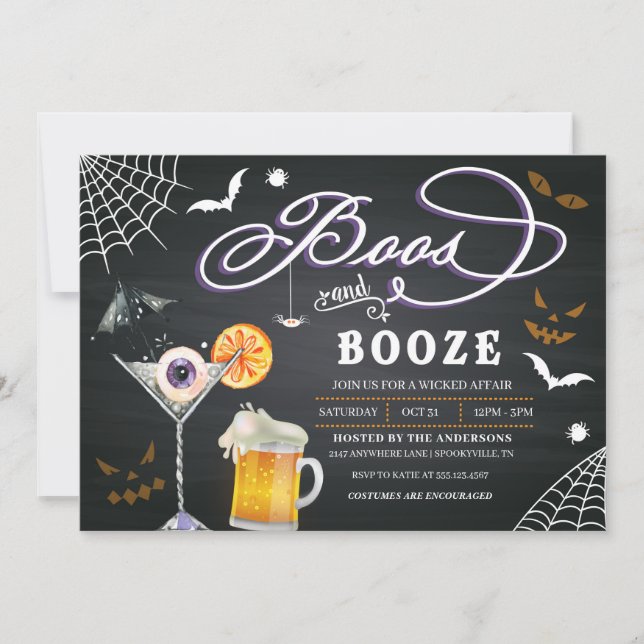 Boos And Booze Halloween Party Invitation (Front)