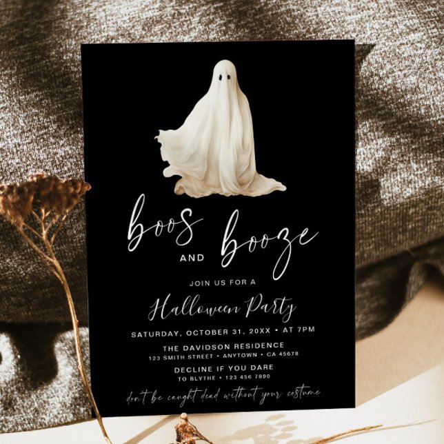 Boos and Booze Halloween Party Invitation Ghost (Creator Uploaded)