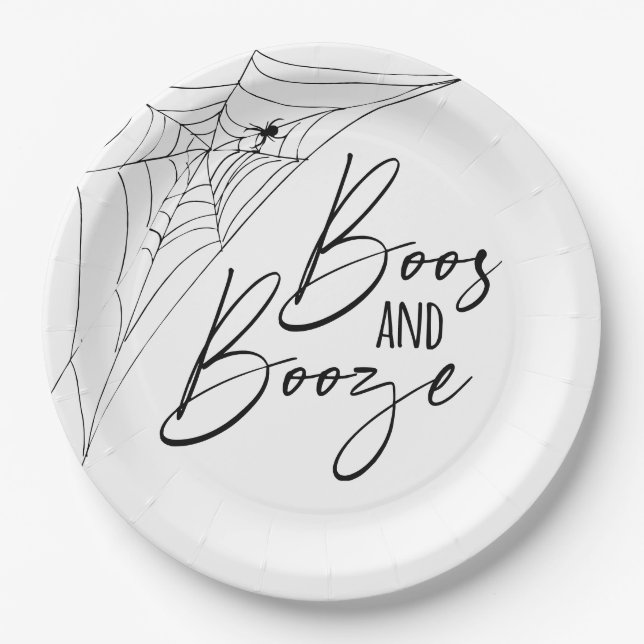 Boos and Booze Halloween Party Paper Plate (Front)