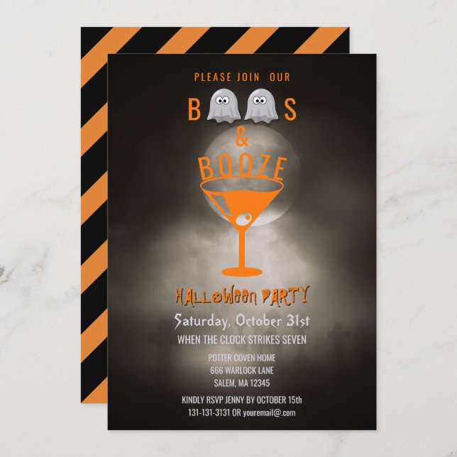 Boos and Booze Halloween Party Spooky Graveyard Invitation (Front/Back)