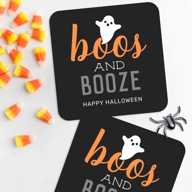 Boos and Booze Halloween Party Square Paper Coaster (Creator Uploaded)
