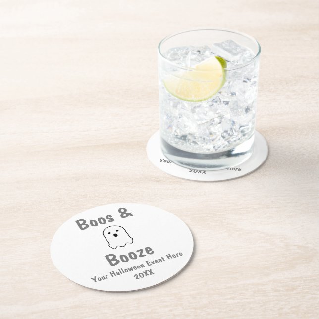 Boos and Booze Halloween Round Paper Coaster (Insitu)