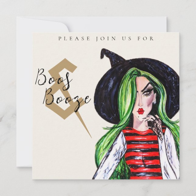 Boos and Booze Halloween Witch Party Invitation (Front)