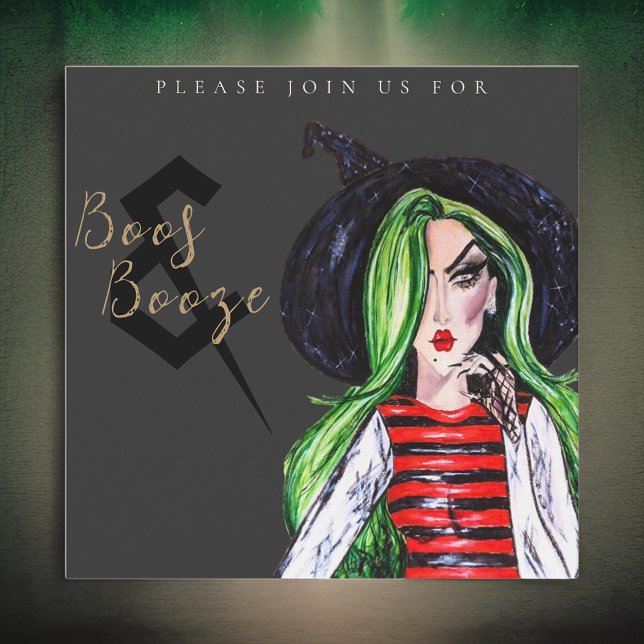 Boos and Booze Halloween Witch Party Invitation (Créateur téléchargé)