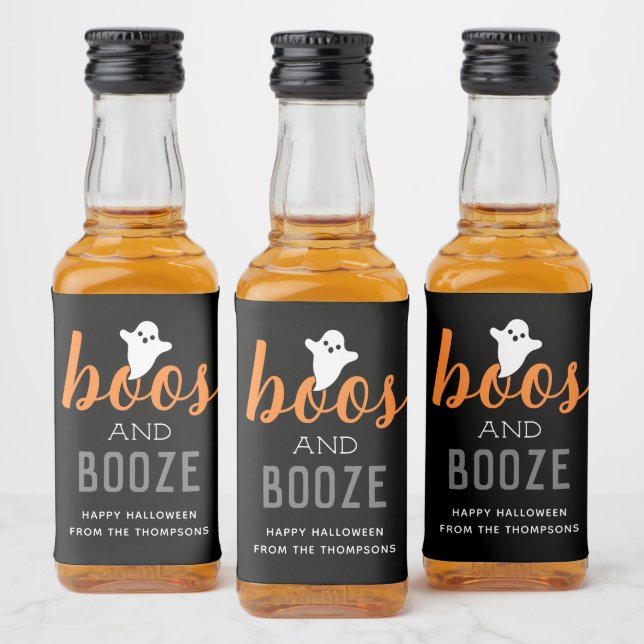 Boos and Booze Orange and Black Halloween Liquor Bottle Label (Bottles)