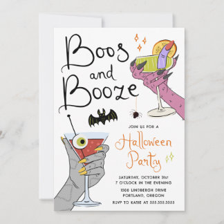 Boos and Booze Spooky Cocktails Halloween Party Invitation