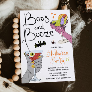 Boos and Booze Spooky Cocktails Halloween Party Invitation