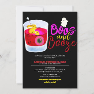 Boos and Booze Vintage Halloween Costume Party Invitation
