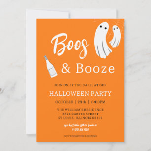 Boos & Booze Adult Halloween Orange Invitation