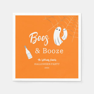 Boos & Booze Adult Halloween Orange Invitation Napkin