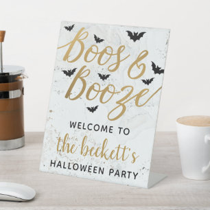 Boos & Booze Adult Halloween Party Welcome Pedestal Sign