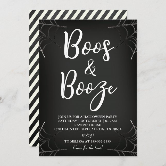 Boos & Booze Chalkboard Halloween Invitation (Devant / Derrière)