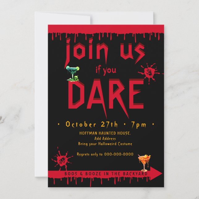 Boos & Booze Enter If You Dare Halloween Backdrop Invitation (Front)