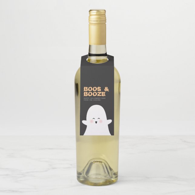 Boos & Booze Halloween Cute Ghost  Bottle Tag (On Bottle)