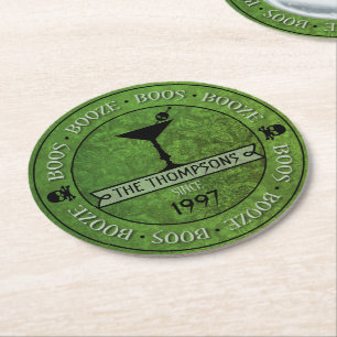 Boos & Booze Halloween Green Custom Paper Coasters