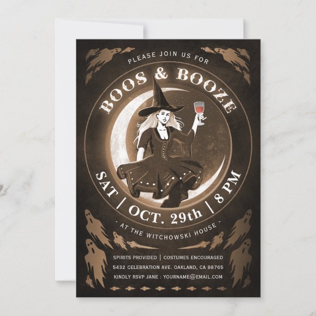 Boos & Booze Halloween Invitations (Front)