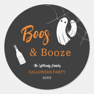 Boos & Booze Halloween Orange & Black Invitation Classic Round Sticker