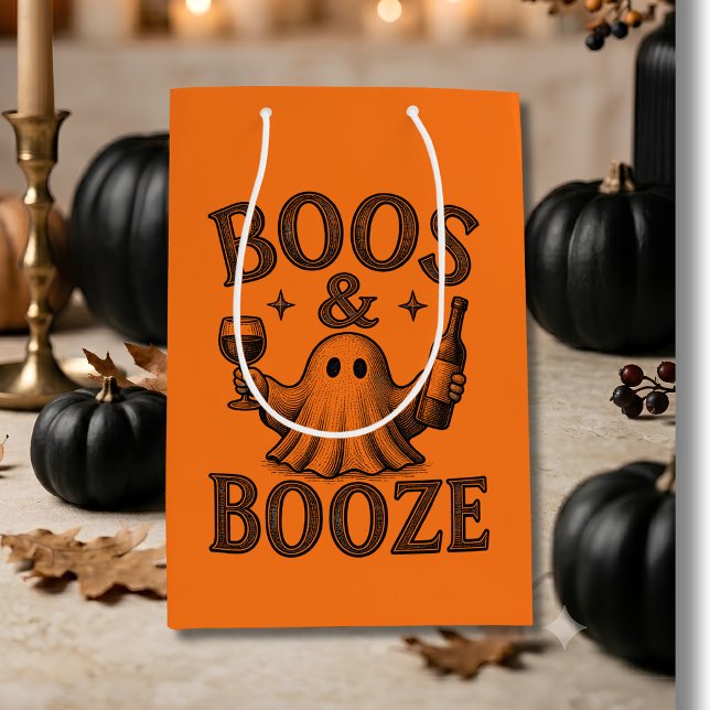 Boos & Booze Vintage Ghost  Medium Gift Bag (Creator Uploaded)