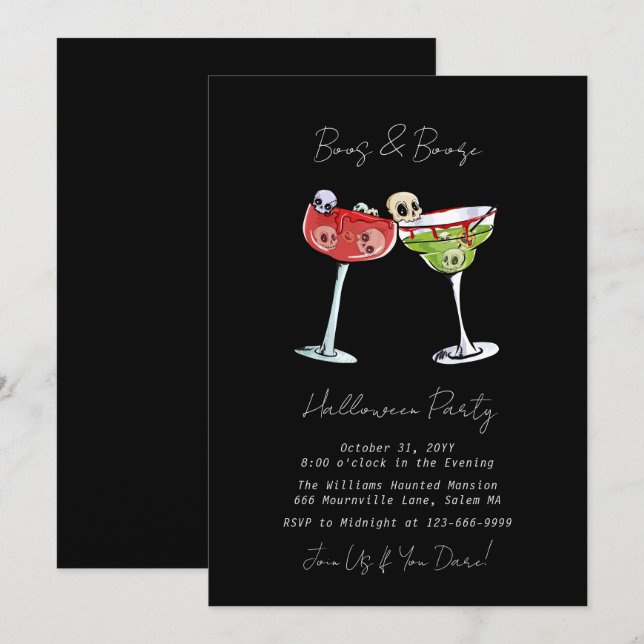 Boos et Booze Halloween Invitation (Devant / Derrière)