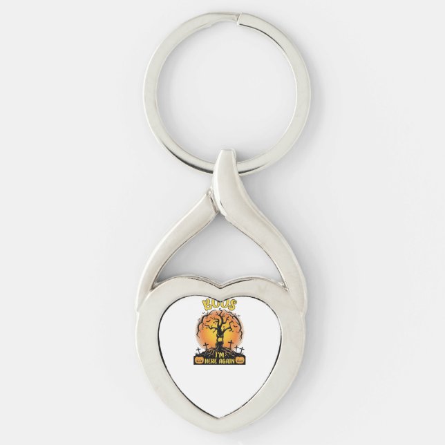 Boos Im Here Again Halloween Spooky Tree Pumpkins  Keychain (Front)