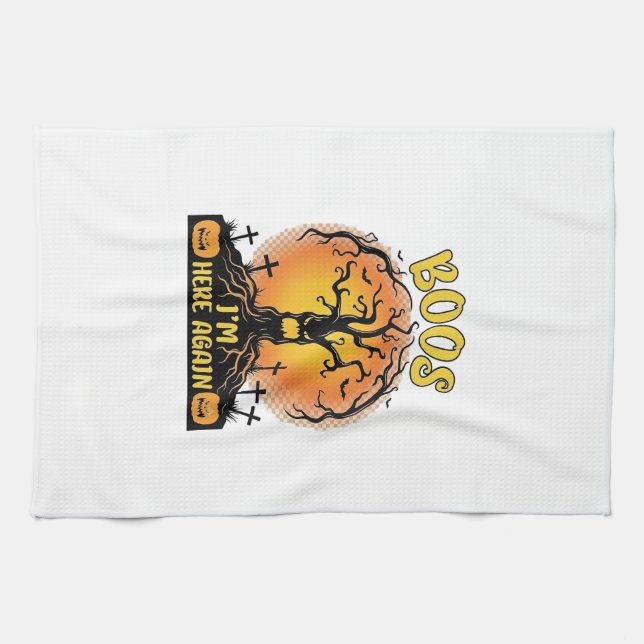 Boos Im Here Again Halloween Spooky Tree Pumpkins  Kitchen Towel (Horizontal)