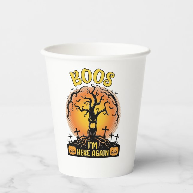 Boos Im Here Again Halloween Spooky Tree Pumpkins  Paper Cups (Front)