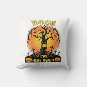 Boos Im Here Again Halloween Spooky Tree Pumpkins  Throw Pillow