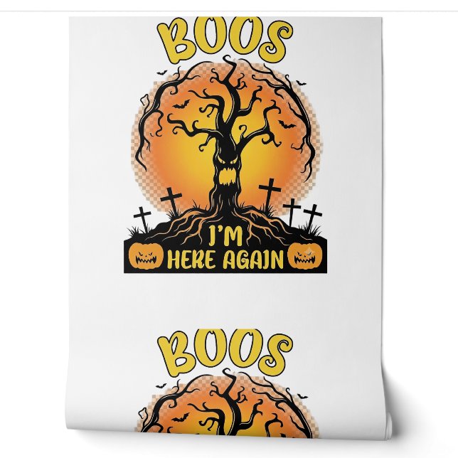 Boos Im Here Again Halloween Spooky Tree Pumpkins  Wallpaper (Unrolling)