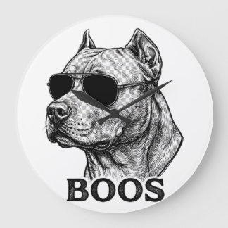 BOOS Pitbull with Sunglasses Ink Sketch Tattoo Des Large Clock