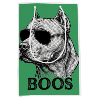 BOOS Pitbull with Sunglasses Ink Sketch Tattoo Des Medium Gift Bag