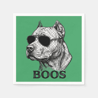 BOOS Pitbull with Sunglasses Ink Sketch Tattoo Des Napkin