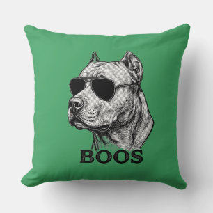 BOOS Pitbull with Sunglasses Ink Sketch Tattoo Des Throw Pillow