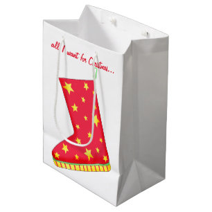 Boot Lover All I Want for Christmas Stocking Medium Gift Bag