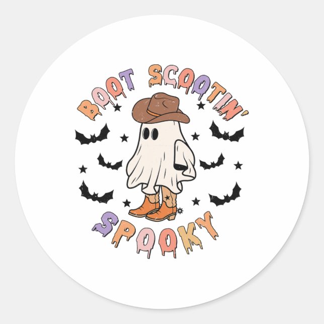 Boot Scoot Spooky Funny Western Halloween Cowboy G Classic Round Sticker (Front)