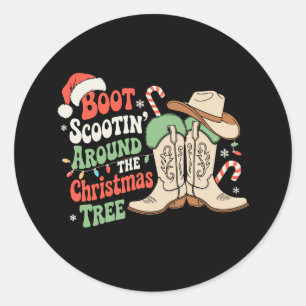 Boot Scootin Around The Christmas Tree Western Classic Round Sticker