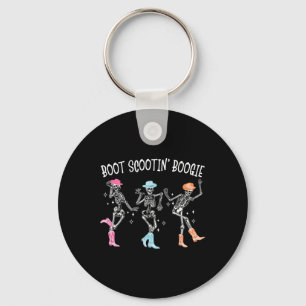 Boot Scootin' Boogie Retro Western Skeleton Dancin Keychain