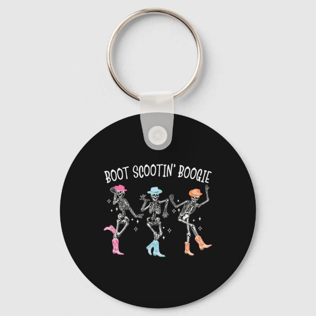 Boot Scootin' Boogie Retro Western Skeleton Dancin Keychain (Front)