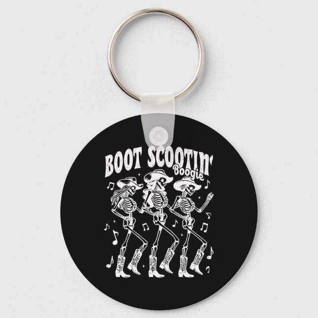 Boot Scootin' Boogie Retro Western Skeleton Dancin Keychain (Front)