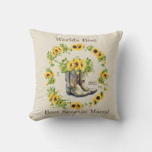 Boot Scootin' Mama Sunflowers Boots Mother's Day Throw Pillow